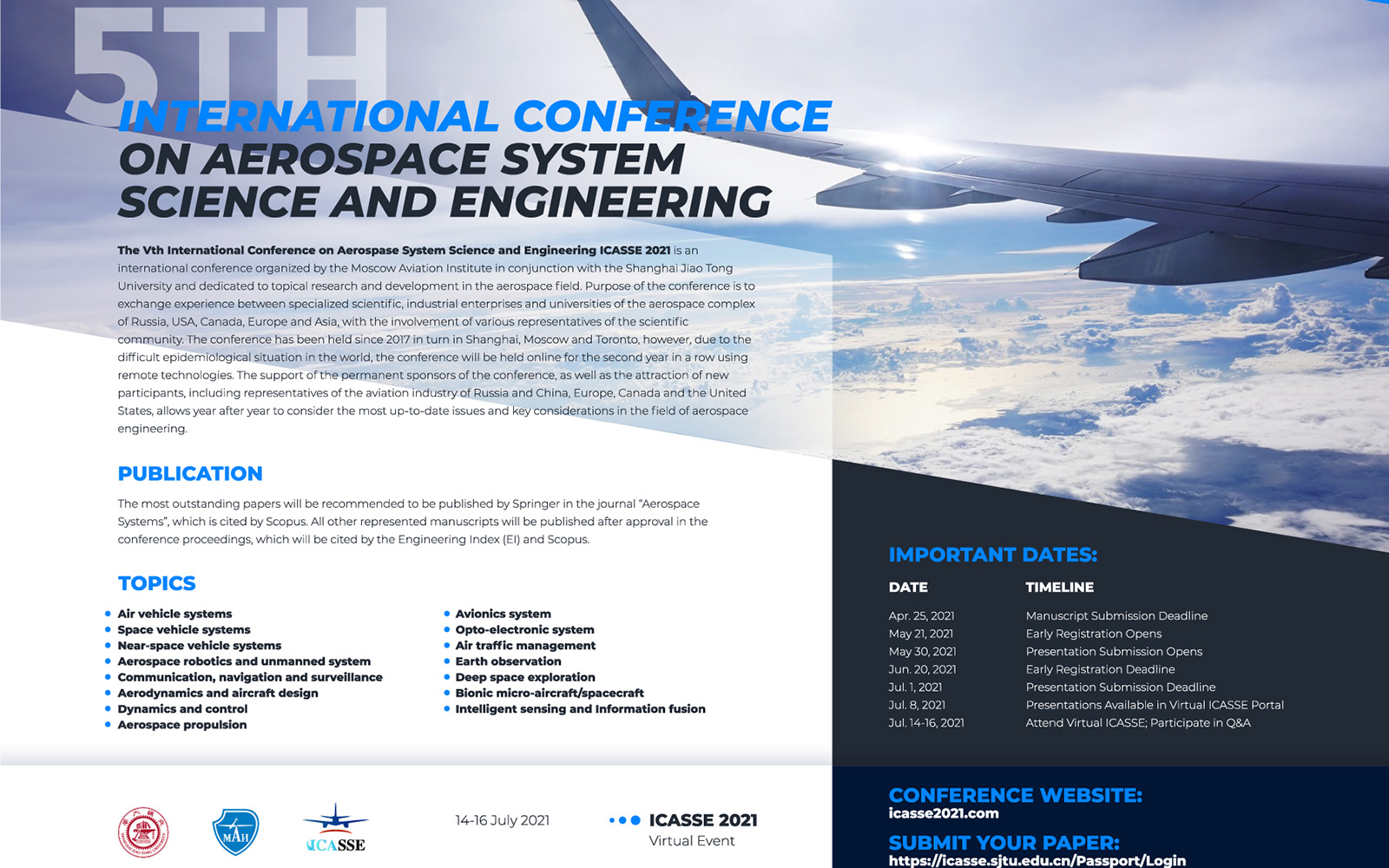 MAI and SJTU to hold V International Conference on Aerospace System Science and Engineering (ICASSE 2021)